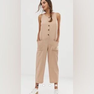 ASOS DESIGN button front sleeveless jumpsuit - Blush